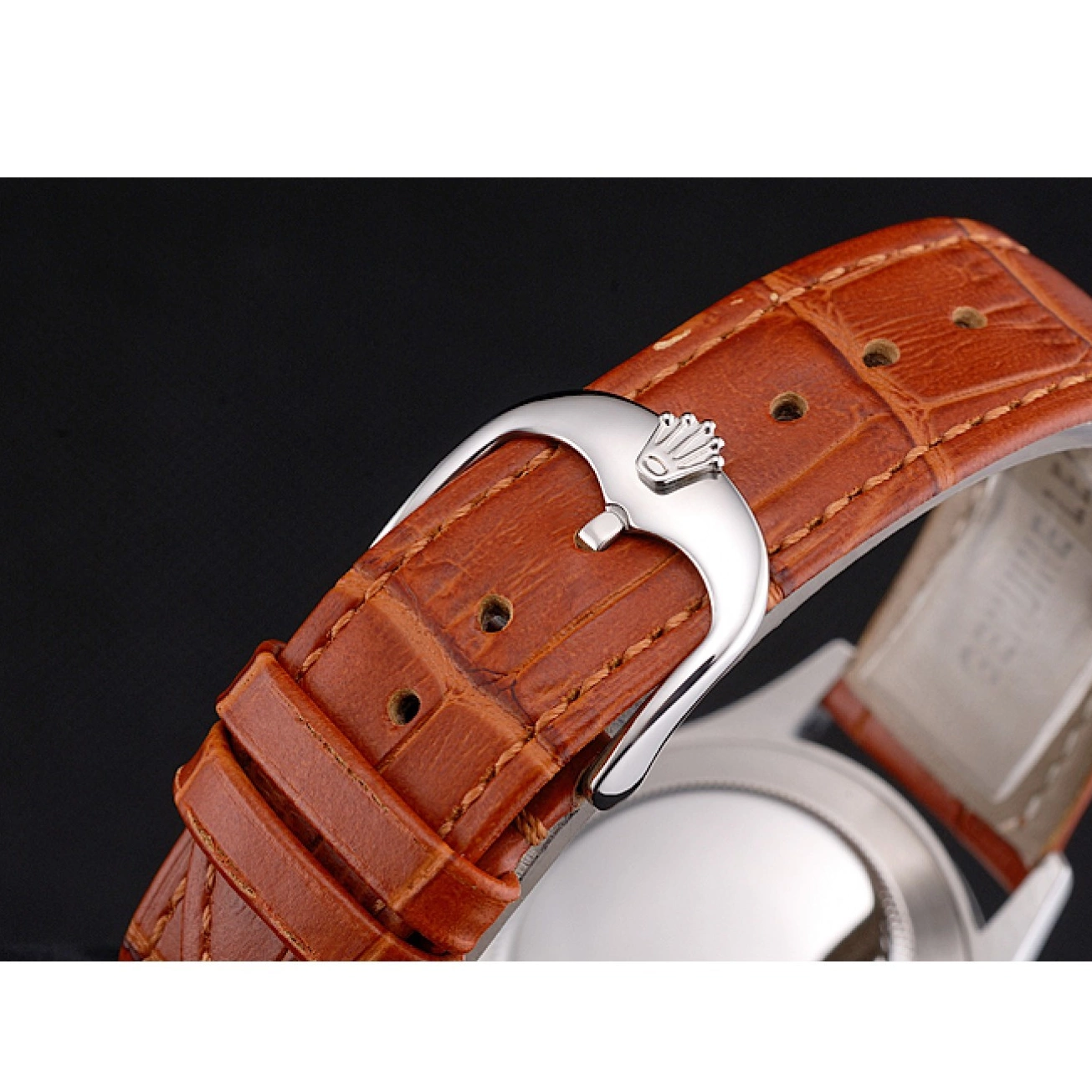 Aaa replica Case Blue Light Strap Datejust Swiss Dial Rolex Brown Leather Steel Stainless 0814